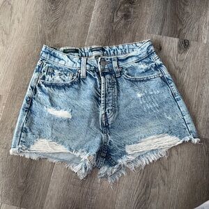 wild fable Light Blue Distressed High-Rise Denim Shorts